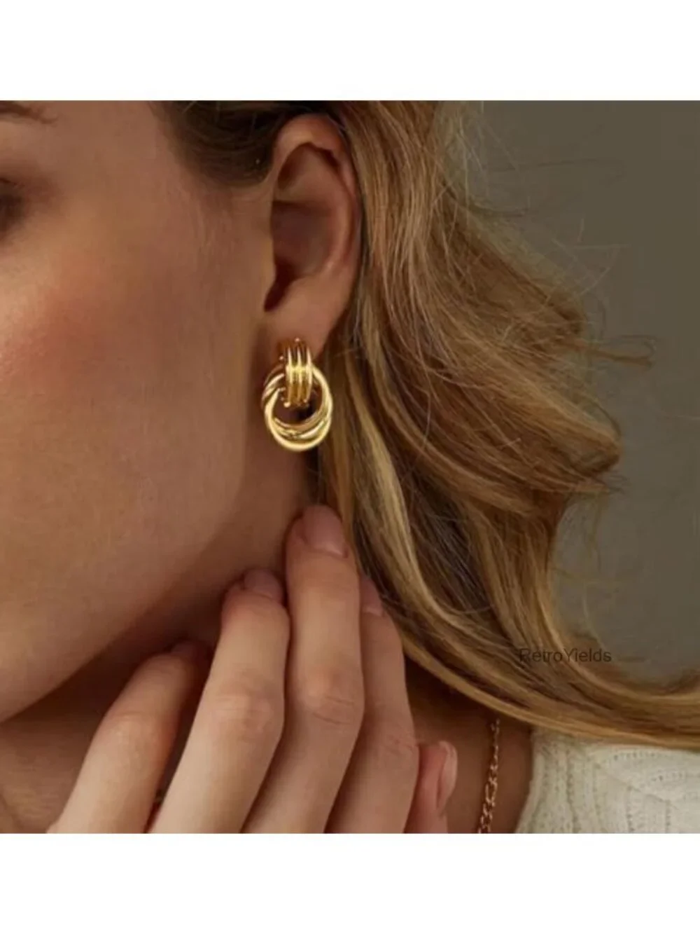 Chunky Gold Knot Earrings Geometric Drop Dangle Statement Earrings for Women -